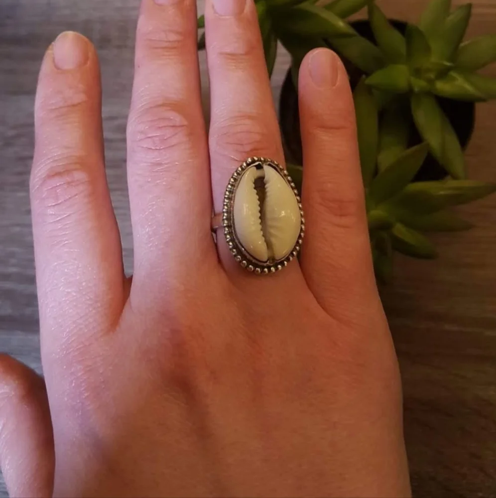 Artisan Made Cowry Shell Ring in Sterling Silver - Picture 2 of 4